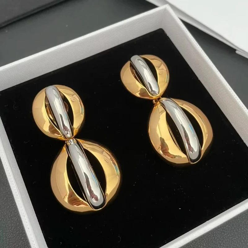 

Europe Designer Brand Gold Silver Dual Color Top Quality Luxury Ear Clip Women Charm Earring Jewelry Trend