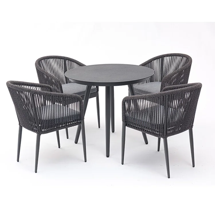 Outdoor Restaurant Bistro Garden Aluminum Waterproof Rope Weaving Chair And Table Dining Set