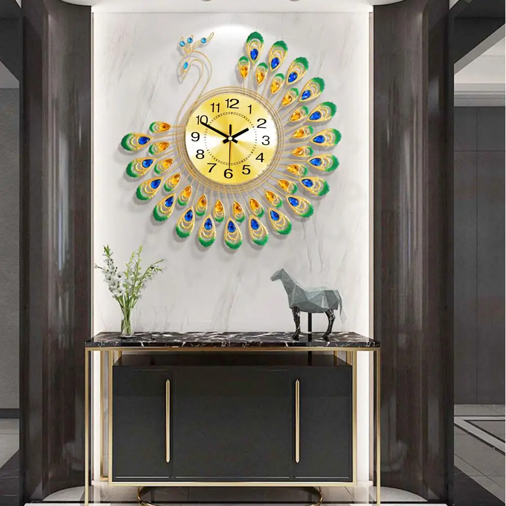 13.7inch Peacock Wall Clock Art Decor Battery Powered Modern 3D for