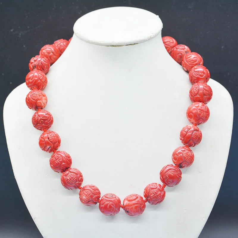 

Rare. the last one. 15-20mm 100% natural red coral. Manual carving! The most classic coral necklace 20”