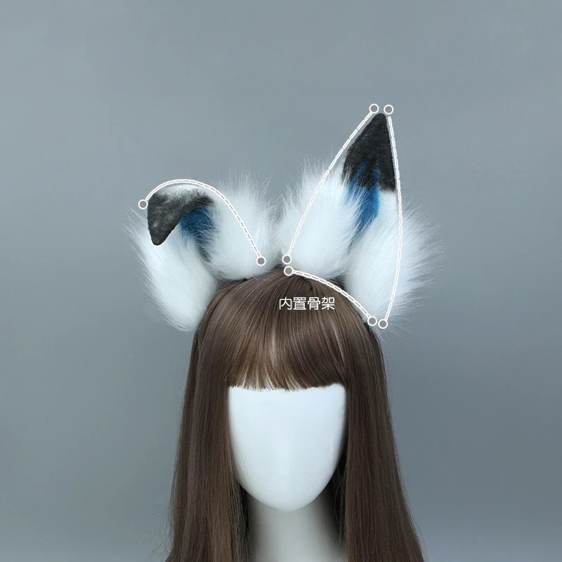 

Women Blue Furry Wolf Ears Headband Super Soft Plush Headwear Animal Wolf Tail Lolita Fox Ear Headband Anime Cosplay Props