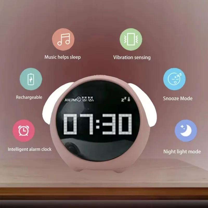 

2025 New Night Light Cute Expression Alarm Clock Child Alarm Clock Voice Controlled Light Multifunctional For Home Thermometer