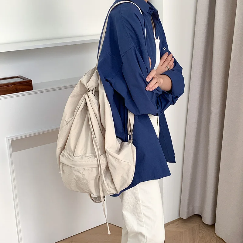 Harajuku Drawstring Women Backpack Light Nylon Shoulder Bag Trendy lady Schoolbag Teenage Girls Fashion Rucksack ladies Bagpack
