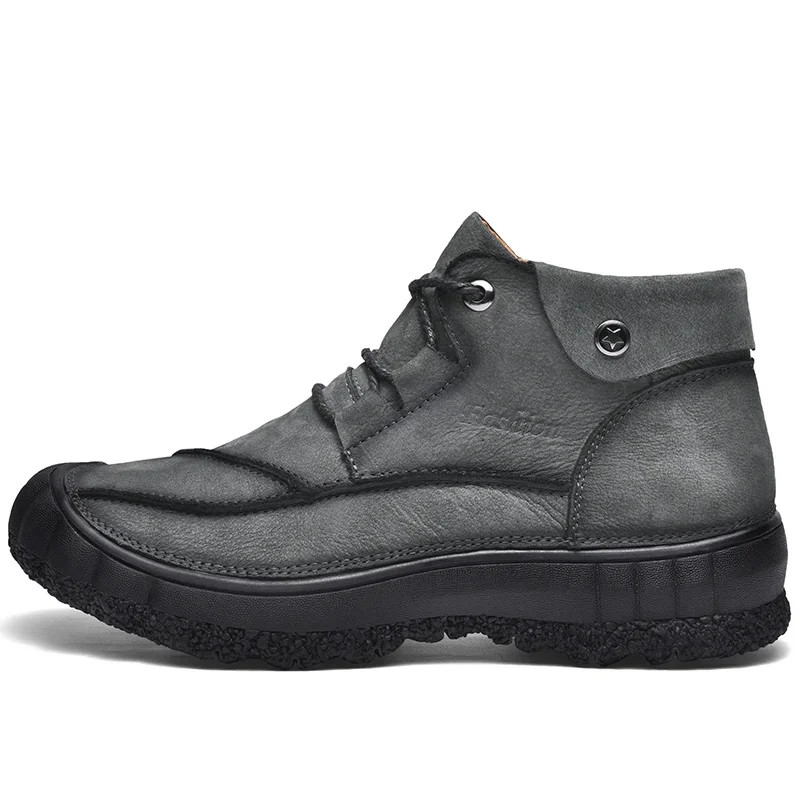 Bottes de randonnée confortables en cuir véritable pour hommes, bottes de rinçage faites à la main, chaussures d'extérieur décontractées, bottes d'hiver chaudes, nouveauté