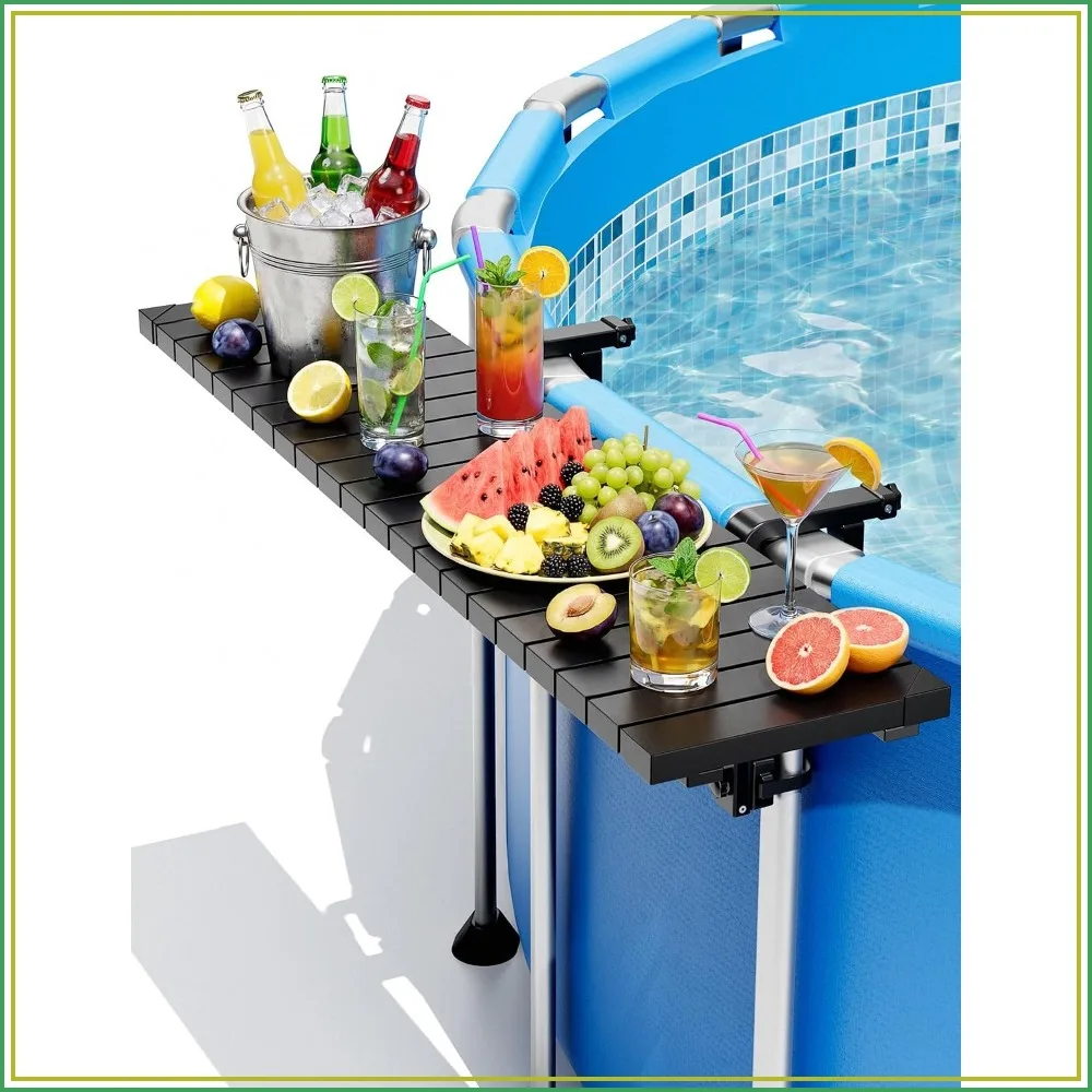 

49.4x9.6" Heavy-Duty Poolside Table for Above Ground Pools, 110LBS Load, Fits Top Rails 4.48" or Less, Swimming Pool Accessories