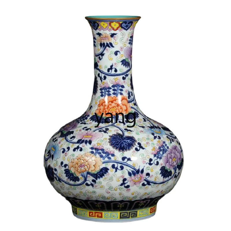 

Yjq Jingdezhen Ceramic Vase Decoration Hand Painted Antique Living Room Light Luxury High-End Antique Shelf Porcelain