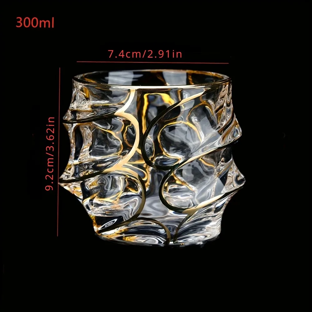 1pcs Crystal Glass Gold-plated Whiskey Glass Household Water Cup Drinking Utensils Kitchen Restaurant Bar Family Beer Cocktail