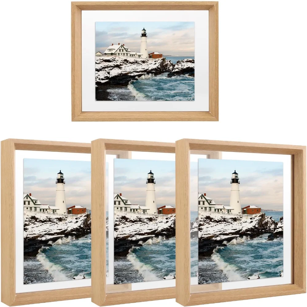 4PCS 8x10 Floating Frame, Double Plexiglass Floating Picture Frame Solid Wood Float Frame for 8x10 Photos Pictures or Smaller, W