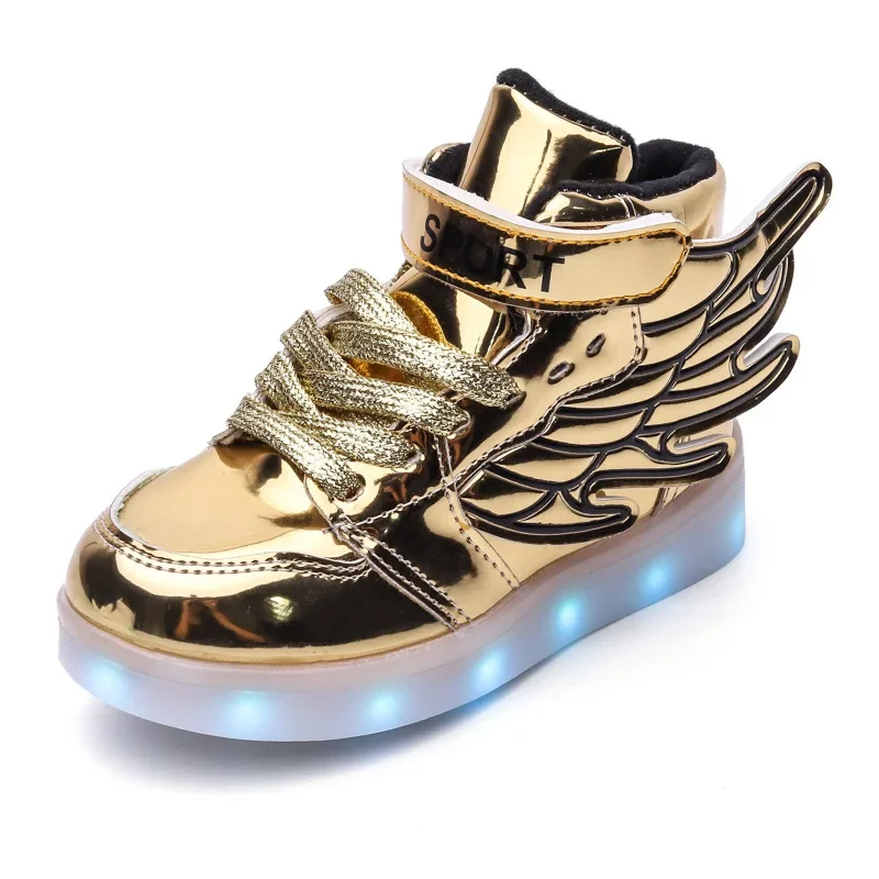 USB Charge Illuminated Shoes Kid Sneakers LED Flash Wing Casual Board Shoes Sport Walking Trainers Boys and Girls Luminous Shoes