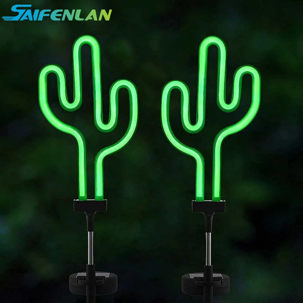 Solar Garden Stake Lights Outdoor Neon Strips Flamingo Cactus Pathway Light for Lawn Patio Yard Walkway Garden Decor 1/2/4 Pack