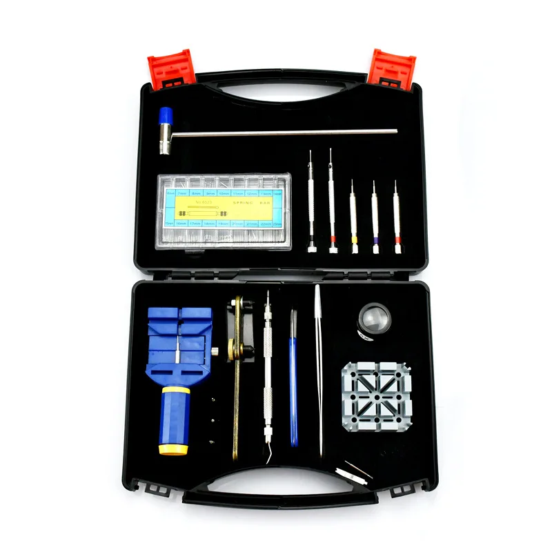 

Professional Watch Repair Tool Set Full Specification Spring Rod Precision Screwdriver with 5x Magnifier Portable Storage Box
