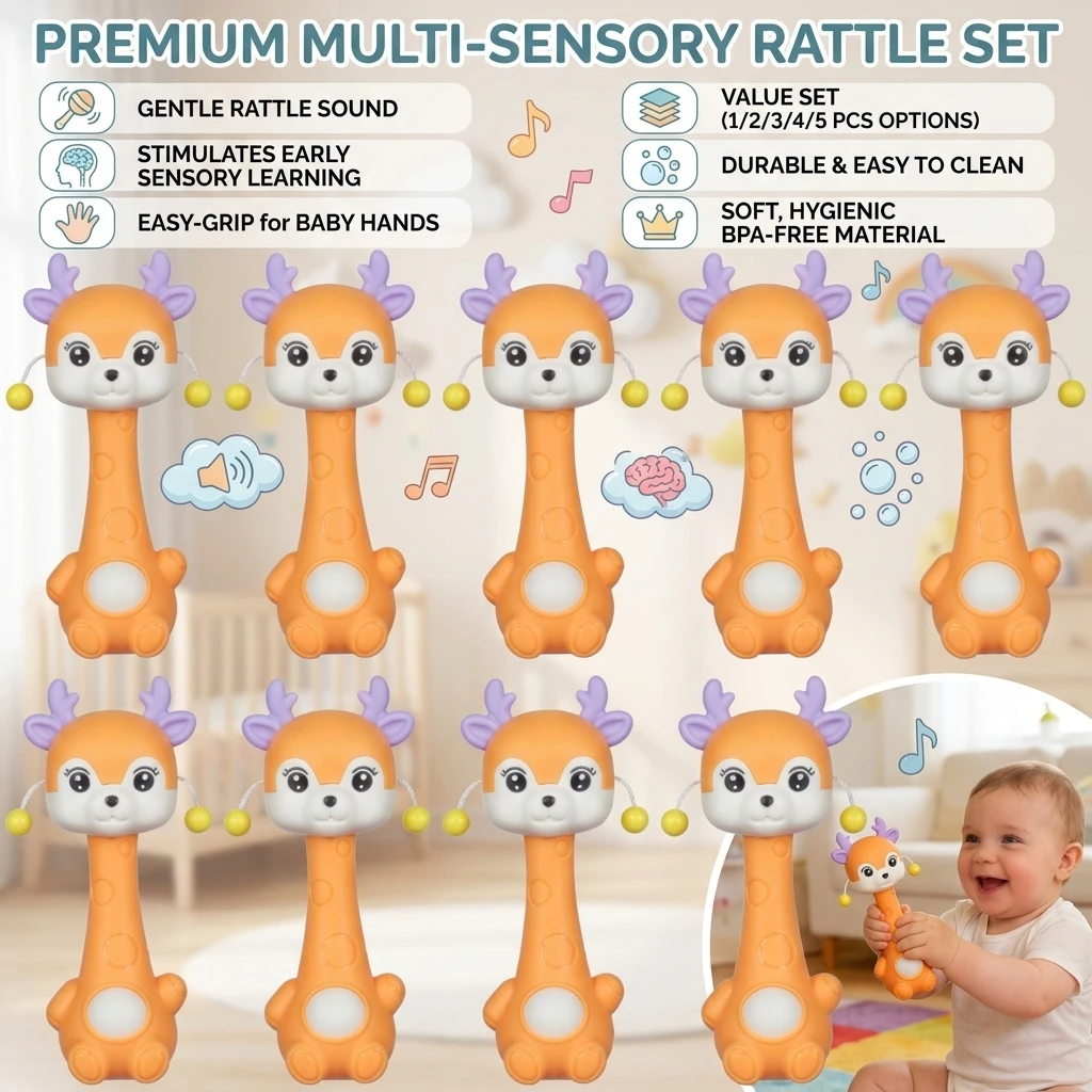 10pcs Baby's Hand Rattle Baby Educational Toys Newborn Sensory Grasp Toy Gift For Baby Hand Rattle Plastic Early Soft Sound Toys
