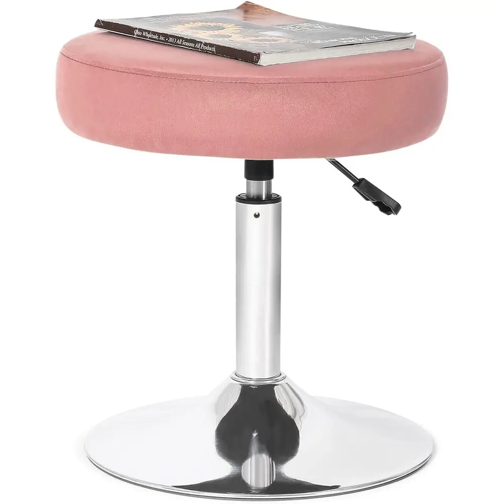 

Adjustable Velvet Round Ottoman, 360° Swivel y Vanity Stool Makeup Stool Vanity Chair, Pink