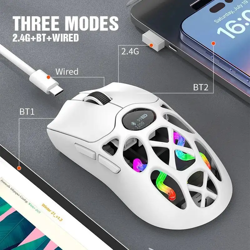 H16 Pro RGB ضوء قاعدة مغناطيسية قابلة لإعادة الشحن ماوس بصري مريح BT + 2.4 جيجا هرتز + ماوس ألعاب لاسلكي ثلاثي النماذج سلكي 12000 ديسيبل متوحد الخواص