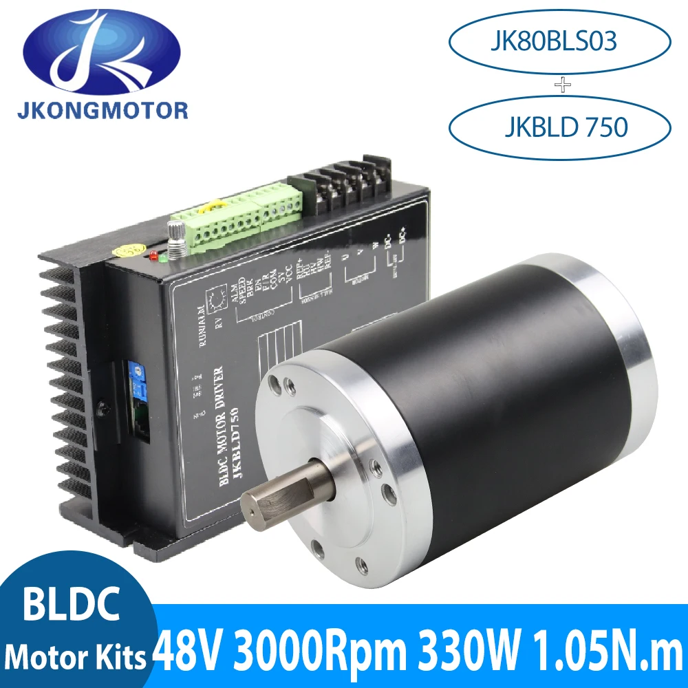 

Jkongmotor 80BLS03 3000Rpm 48V 4poles 1.05N.m 8A 330W 80mm Brushless Dc Motor with JKBLD750 Driver L=118mm Bldc Motor Kits