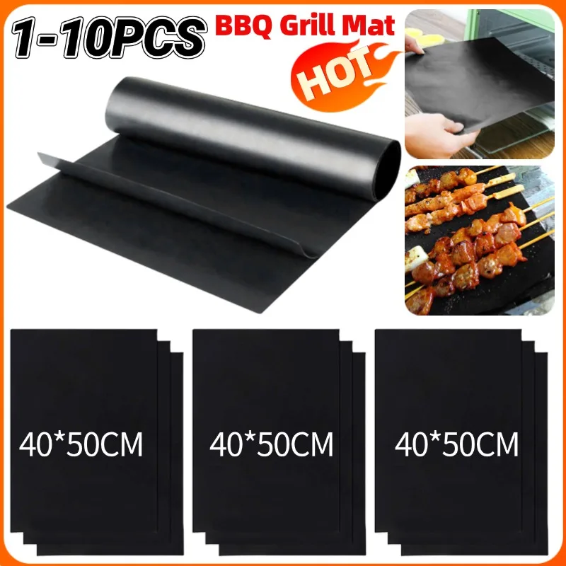 Tapis de Barbecue antiadhésif, réutilisable, résistant à la chaleur, revêtement de four, tapis de cuisson pour pique-nique à domicile, accessoires de cuisine, 1 à 10 pièces