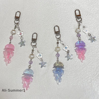 【E】Creative Jelly Color Jellyfish Star Keychain Y2K Beaded Pendant Phone Chain Car Keyring Bag Hanging Decoration Ornament Gifts