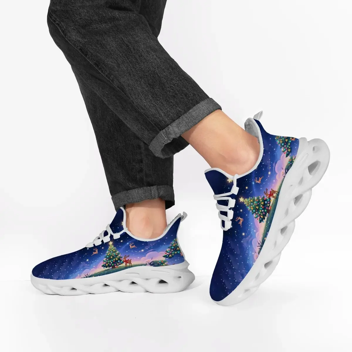 

Sports Sneakers Breathable Running Shoes Fleece Lined Christmas Tree Reindeer Starry Sky Casual Sports Shoes for Men and Women
