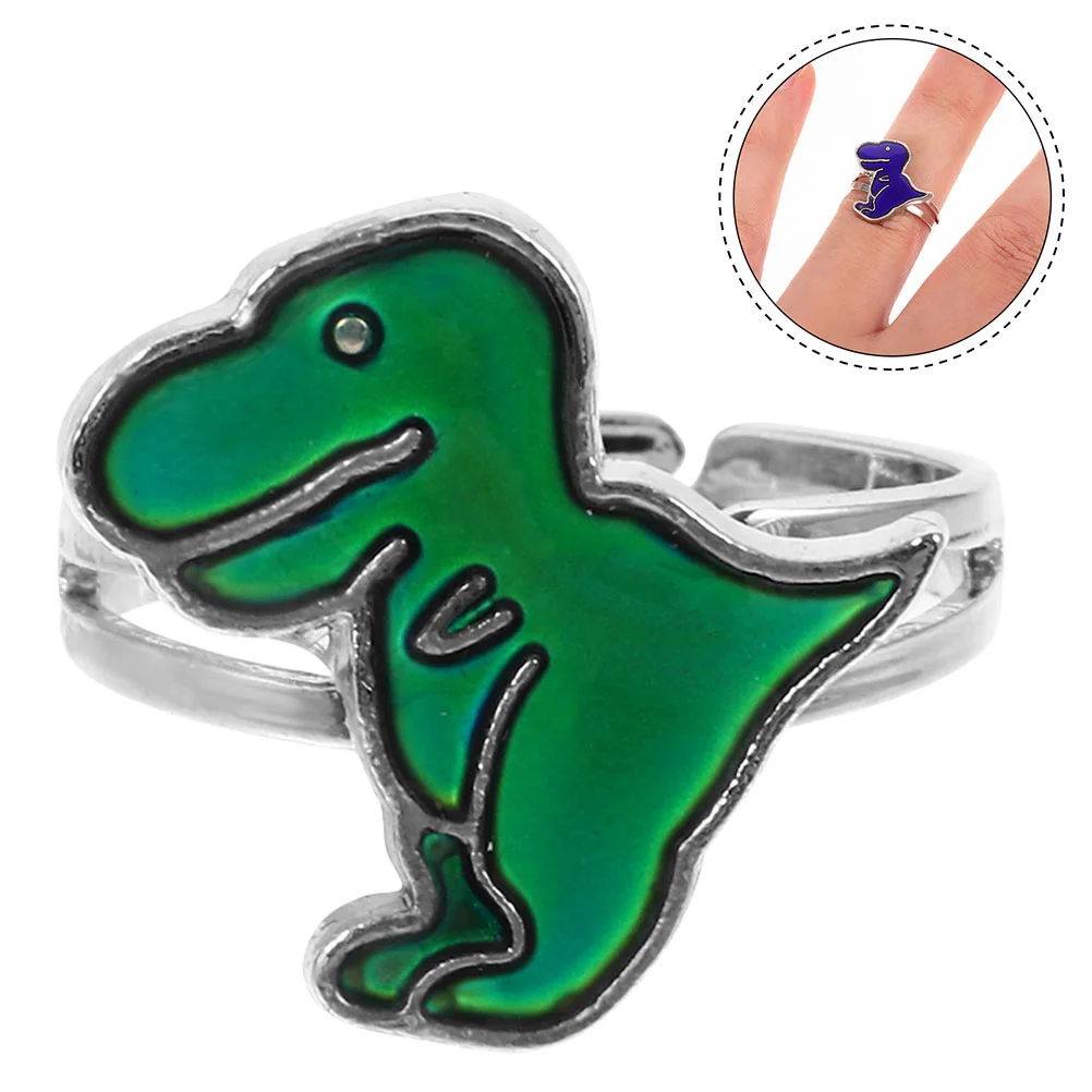 Anneaux de dinosaure pour tout-petits, argent à changement d'humeur drôle, taille réglable, forme de dinosaure colorée, émotionnel pour enfants