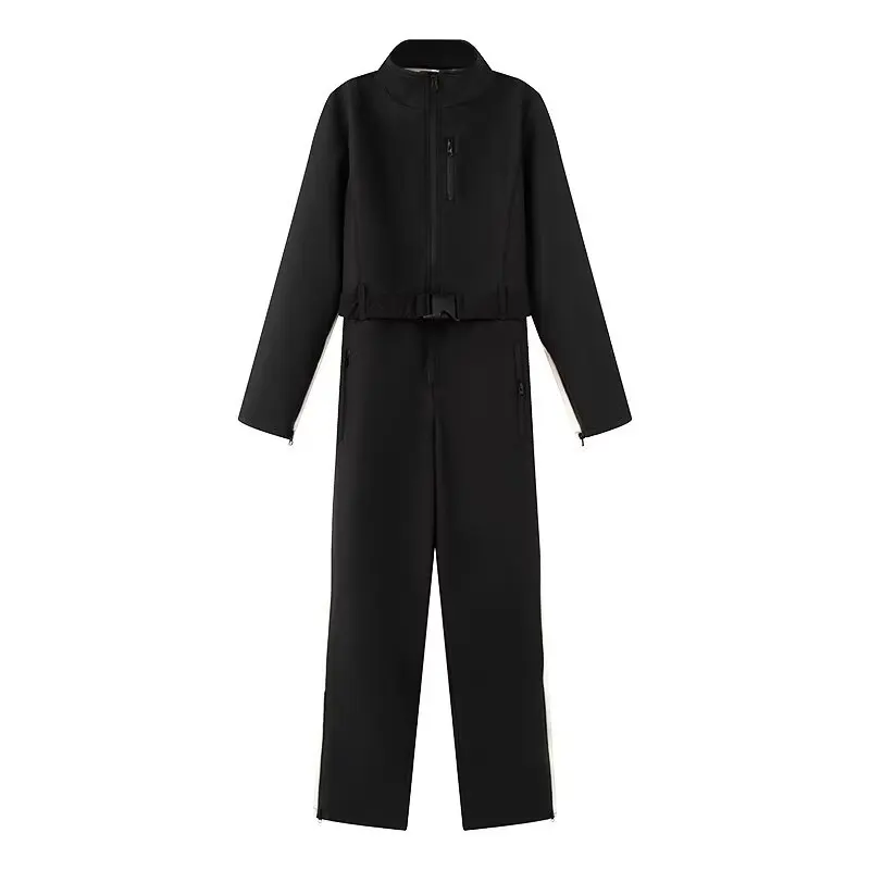 Bodysuit Ski Fleece Satu Potong Elegan untuk Wanita, Jumpsuit Ski Lengan Panjang Anti Air dan Angin dengan Patchwork