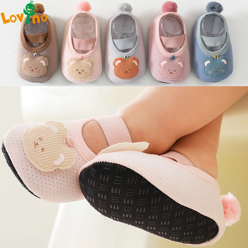 

Newborn Baby Girl Princess Shoes Toddler Non-slip Flat Soft-sole Rubber Crib Shoes Lovely Bear Elastics Infant First Walkers