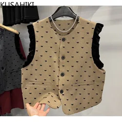 KUSAHIKI Flying Sleeves Vest Jacket Women's New Korean Butterfly Print Slim Sleeveless Top Waistcoat