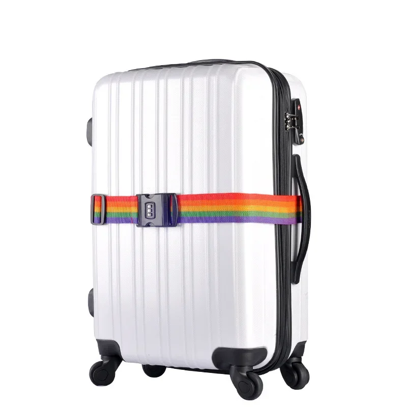 1pcs Rainbow Travel Luggage Suitcase Strap with 3 Digits Password Lock Suitcase Baggage Belt Strap 2m