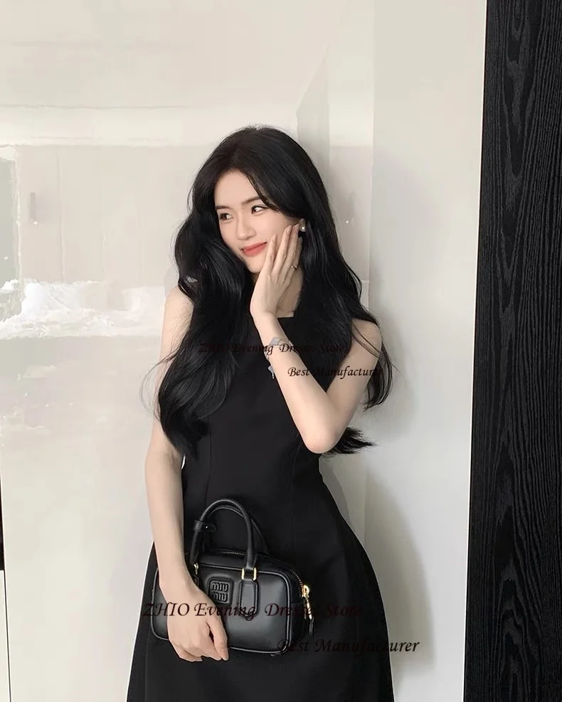 ZHIO Ivory Simple Satin Boat Neck Mini Length Korean Style Evening Gown Dress Strapless Sleeveless Short Prom Cocktail Dress