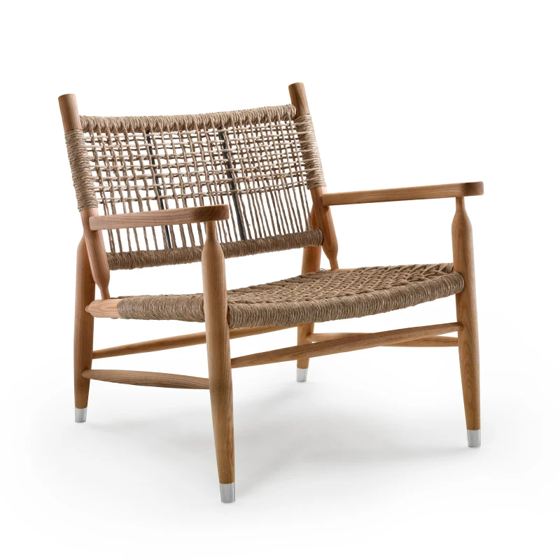 #Outdoor Leisure Sofa Hotel Resorts Balcony Wooden Furniture Set Villa Patio Garden Waterproof Rope Weaving Sofa