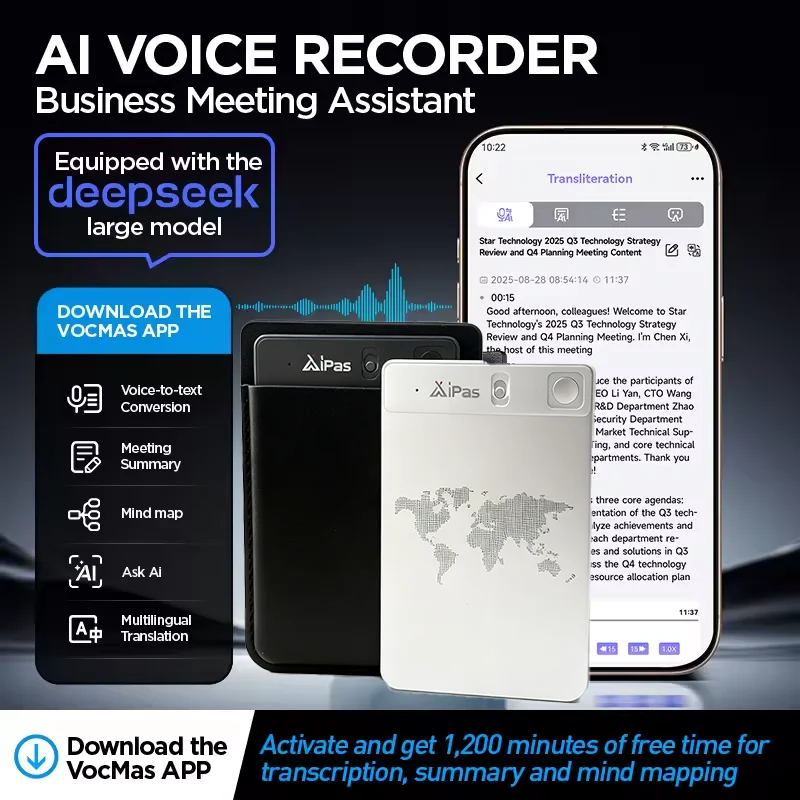 

Long battery life recorder 64GB 6000H recording time dual microphone noise reduction interview, AI translation and transcription