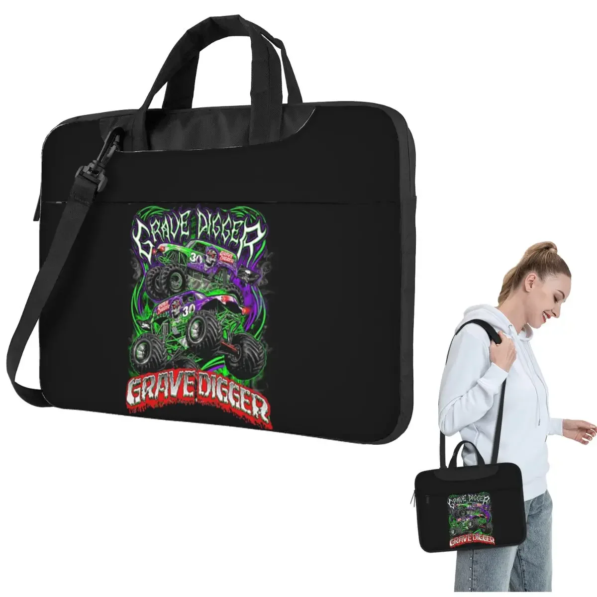 

Monster Jam Grave Digger Monster Truck Art Fans Crossbody Laptop Bag Case Computer Bag Resistant Protective Notebook Pouch