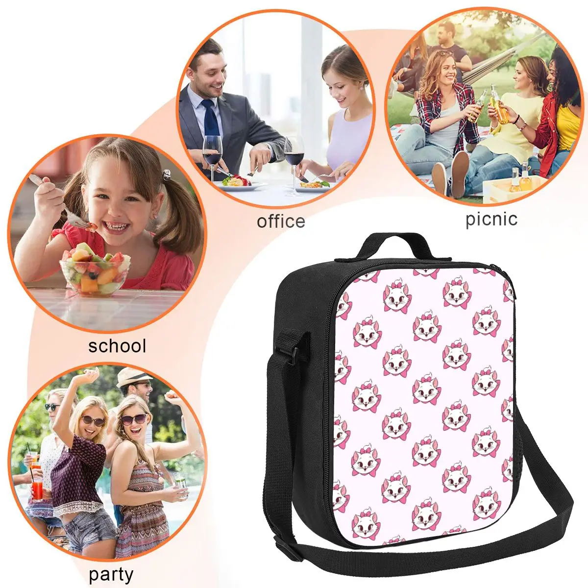 Marie Cat-fiambrera térmica personalizada para mujeres y niños, bolsas de almuerzo con aislamiento de Los Aristogatos para acampar, viajes, Kawaii Kitten