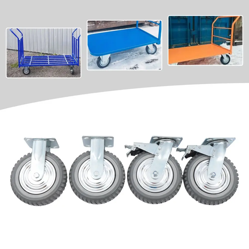 

4PCs 8 inch Heavy Duty Caster Wheels 2 Fixed 2 Brake Polyurethane Solid 1000kg Load Capacity for Furniture Equipment