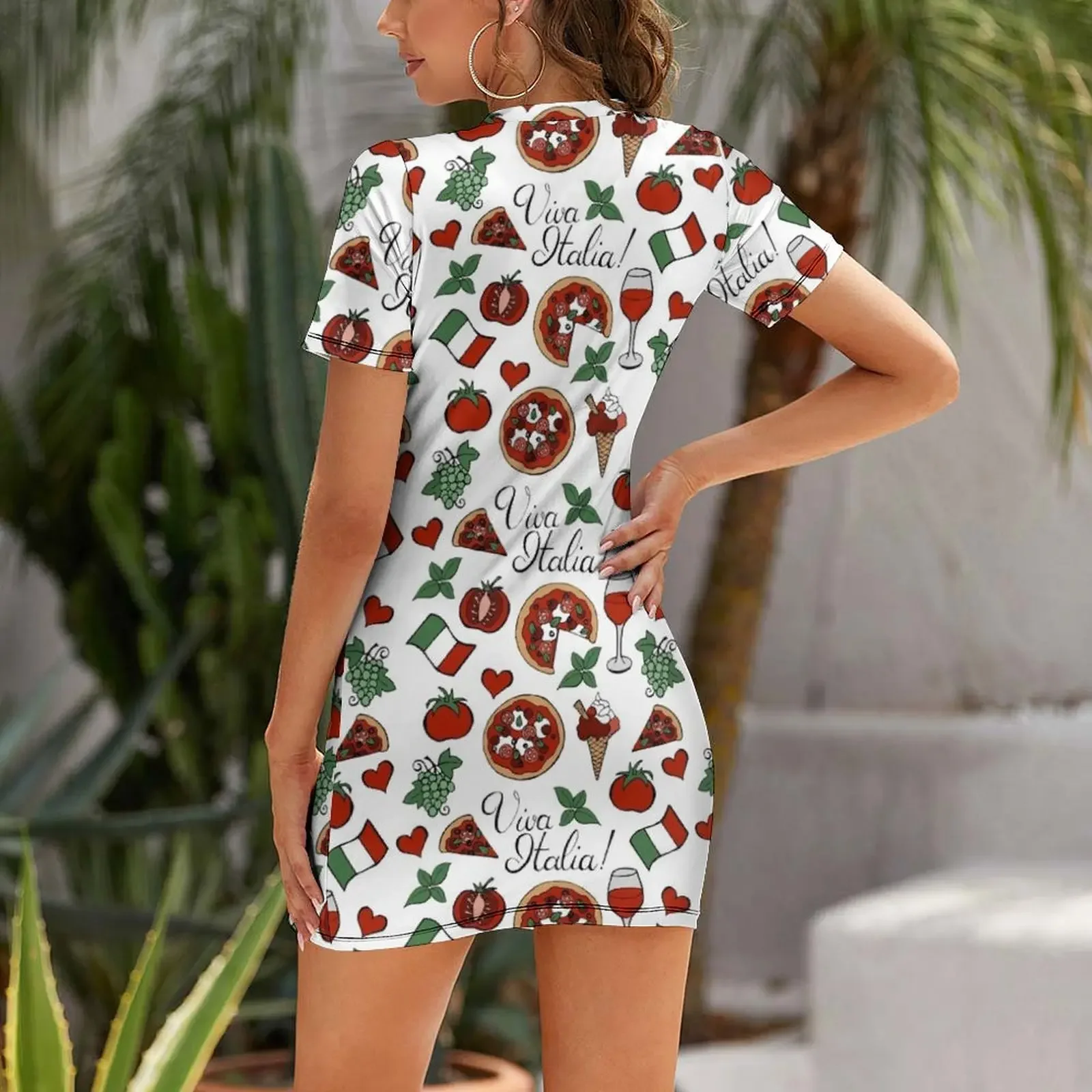 Viva Italia Pattern Short-Sleeved Dress women's luxury party dress long dress women summer prom clothes