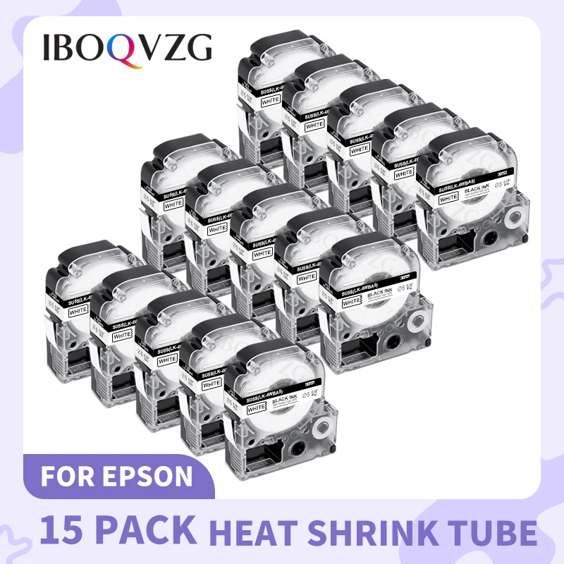 

IBOQVZG 15x For Epson Heat Shrink Tube Tapes SU5S SU5Y LA-4WBA5 LA-4YBA5 For Epson Kingjim LabelWork LW300 LW400 LW500 Labeller