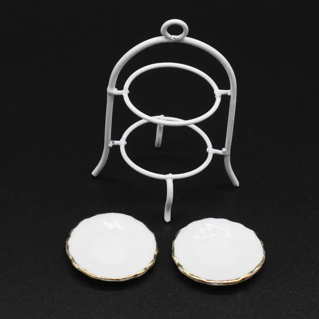 3 pezzi 1/12 casa delle bambole mobili in miniatura supporto per torta bianco piatto da cucina