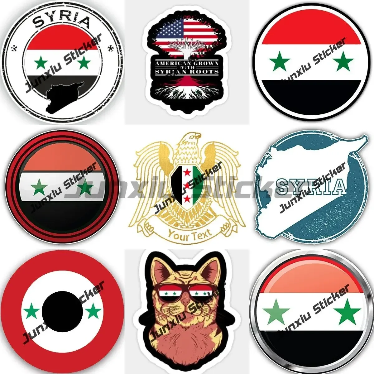 Syrian Arab Sticker Coat of Arms of Syria Vinyl Decal Custom Made  Syaaf Syria Syr Sy Weatherproof Sticker Funny Decoration