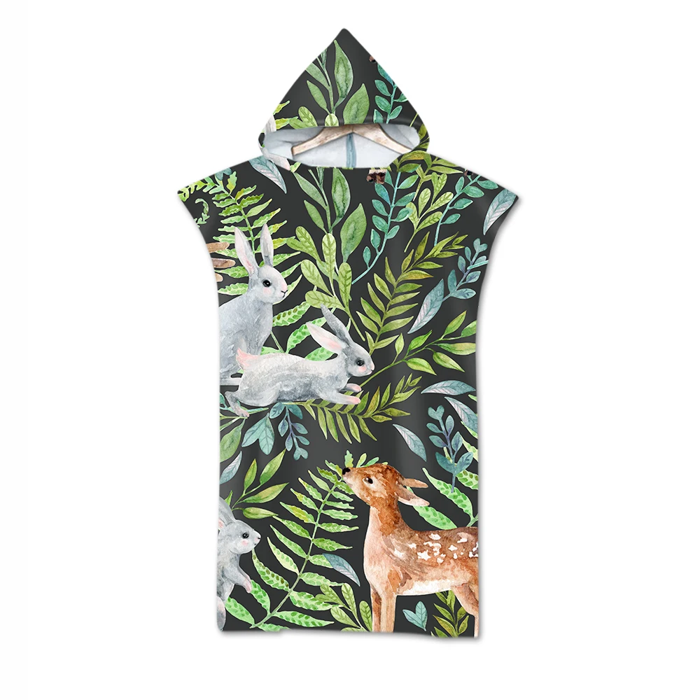 

Unisex Hooded Poncho Towel Adult Kid Swim Surf Spa Beach Changing Robe Gift Tropical Palm Trees Flower Deer Hare, Drop Shipping