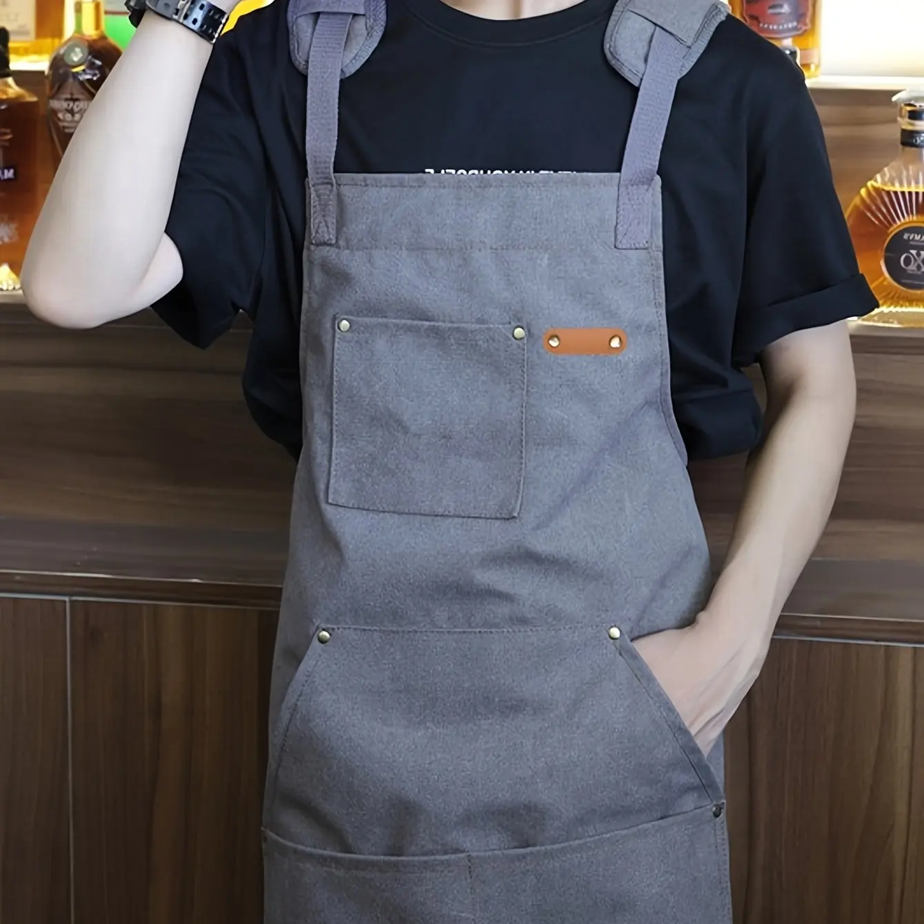 Good Quality Apron Waterproof Men's Solid Cotton Work Apron With Kangaroo Pocket, Durable Carpenter Apron Store Apron For Men