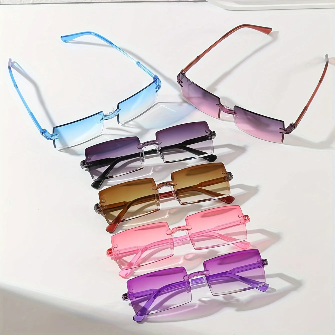 Lunettes de soleil rectangulaires à la mode pour femmes et hommes, nuances décoratives, document de bonbons mignon, lunettes de soleil UV400, 6 pièces