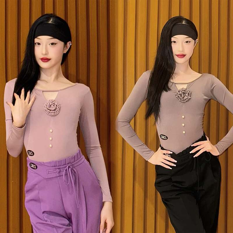 

2025 New Adult Latin Dance Competition Costume Women's Long Sleeve Dancing Bodysuit Ballroom Rumba Cha Cha Practice Wear VBH1148
