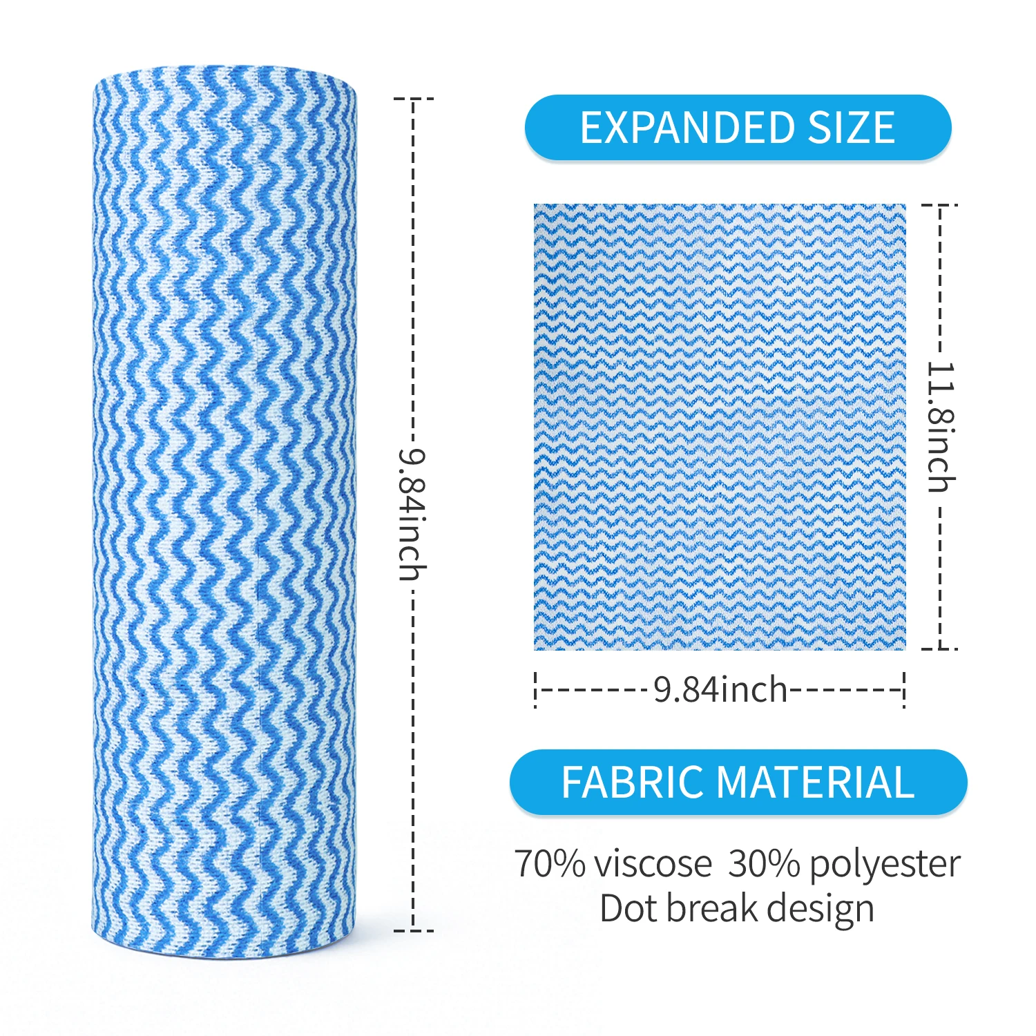 JINYUDOME 50pcs Disposable Kitchen Dishcloth Rolls Non-woven Tear-Off Cleaning Cloths for Lazy Person