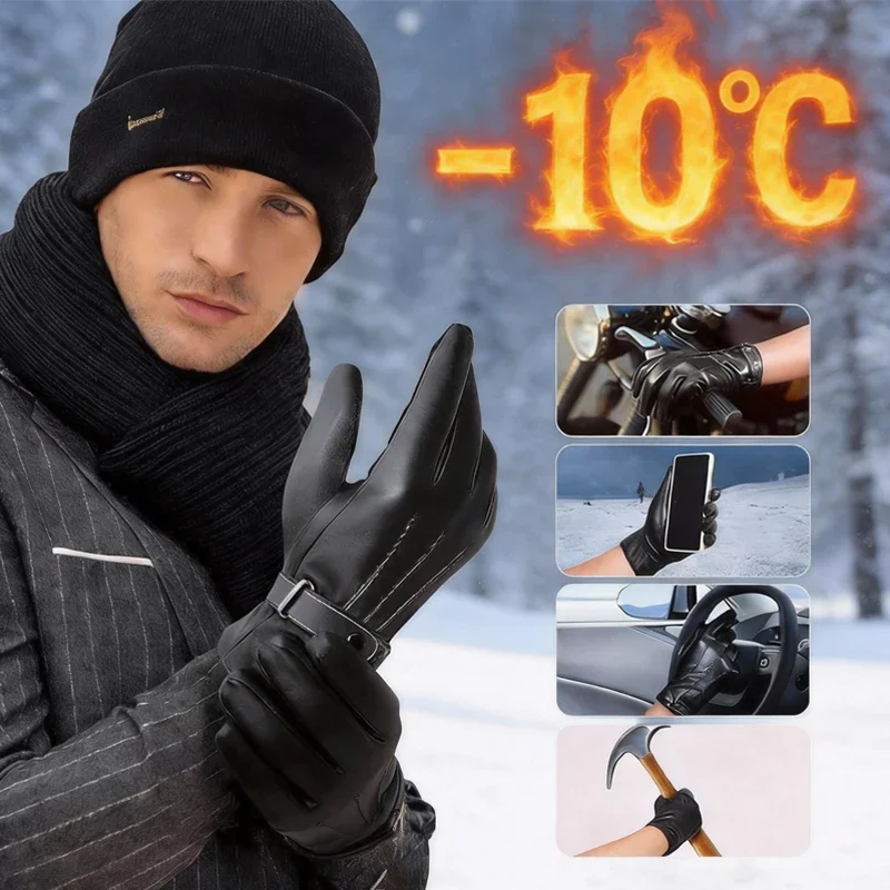 Modische Business-Handschuhe aus PU-Leder für Herren, warm, schützende Winterhandschuhe, vielseitig, empfindlicher Touchscreen, verstellbar