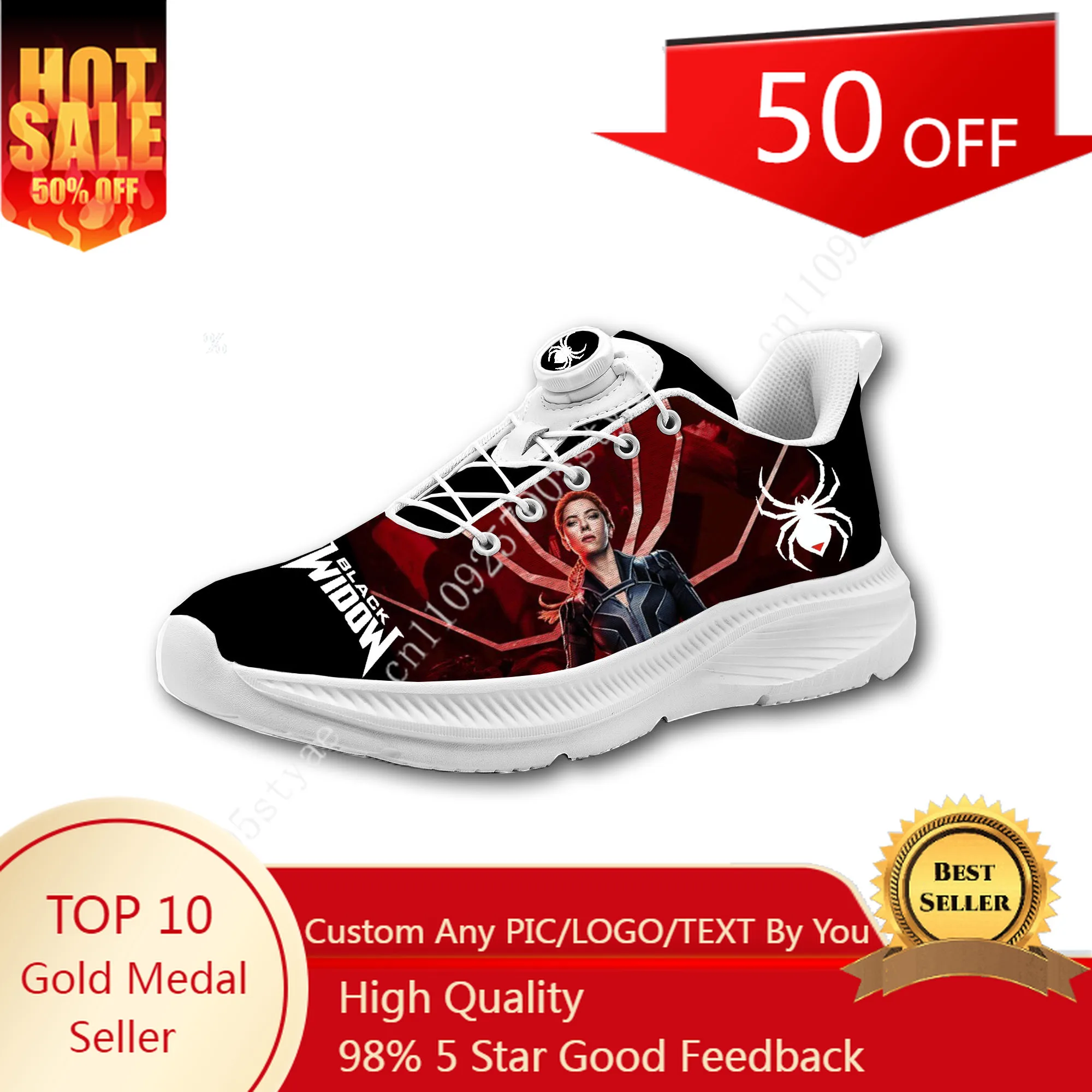 Marvel Black Widow Casual Hiking Shoes Mens Womens Laceless Rotating Button Sports Shoes lightweight Custom Sneaker