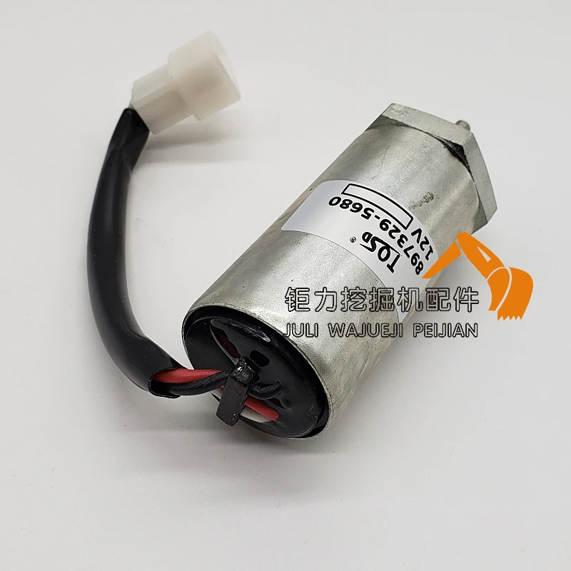 12v Excavator for SK75-8 897329-5680For Hitachi 55 60 70/4LE1 4LE2 Flameout Switch Oil Cut-off Valve Stop Solenoid 185206401