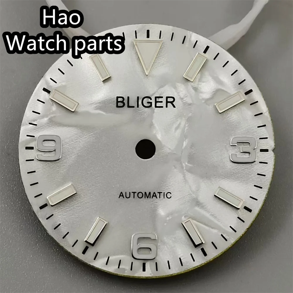 BLIGER 29mm Pearl Dial With Hands Set Green Luminous Fit NH35 NH36 ETA2824 2836 Miyota8215 Mingzhu DG 2813 PT5000 Movement