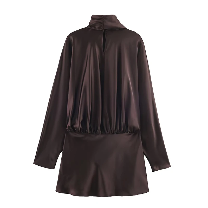 Elegante mini abito in raso per le donne Moda sciarpa colletto manica a pipistrello abito corto Lady 2025 abiti da sera chic per feste autunnali