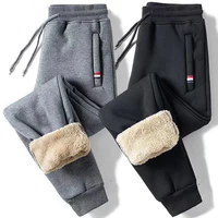Pantalones informales cálidos de lana de cordero para hombre, pantalones de chándal para correr y Fitness, pantalones lisos con cordón, Pantalones rectos de lana, M-5Xl