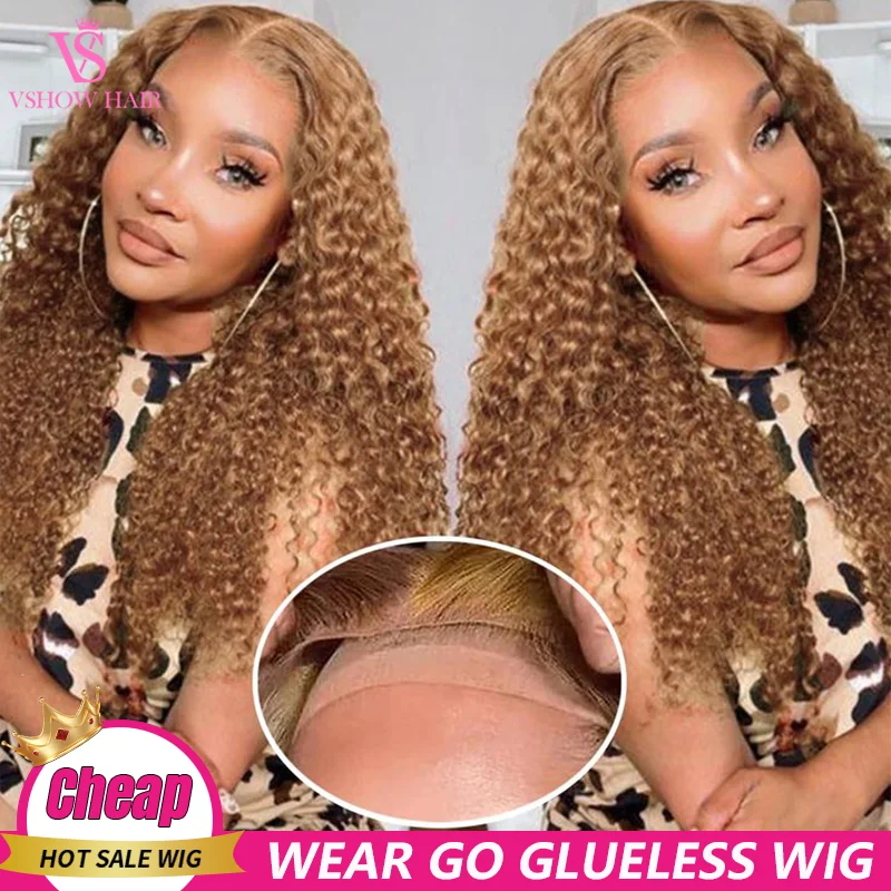 

Wear And Go Highlight Ombre Curly Glueless Preplucked 4x6 Closure Lace Mongolian Human Hair Wig Ready To Go 4/27 Deep Wave Glueless Brazilian Wigs On Sale For Women Virgin Hair