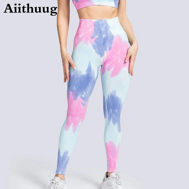 

Aiithuug Sexy Buttock Tie Dye Yoga Leggings Women's High Waist Seamless Leggings Scrunch Butt Workout Athletic Running Gym Pants